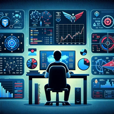 eine Person, die Statistiken und Informationen über verschiedene Spiele und Esport-Teams analysiert